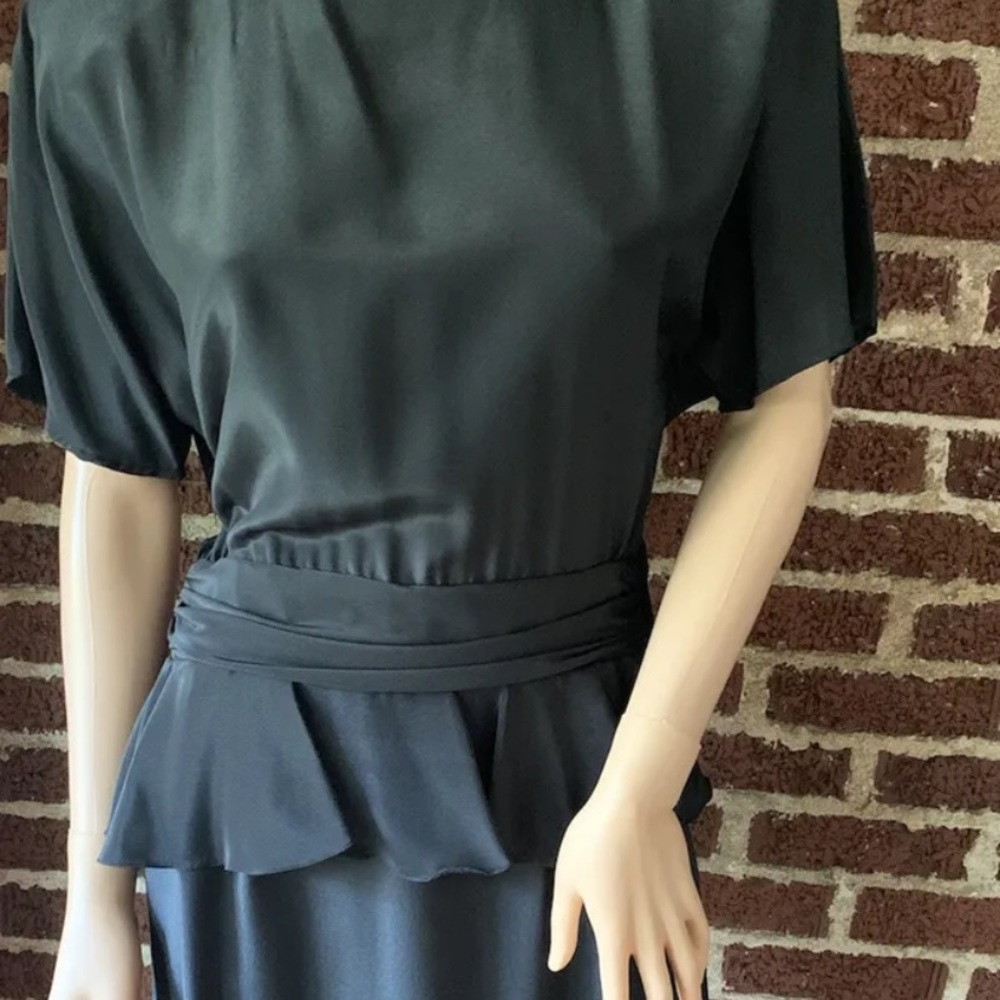 Vintage 1980s does 1940s sci fi peplum dress black goth futuristic